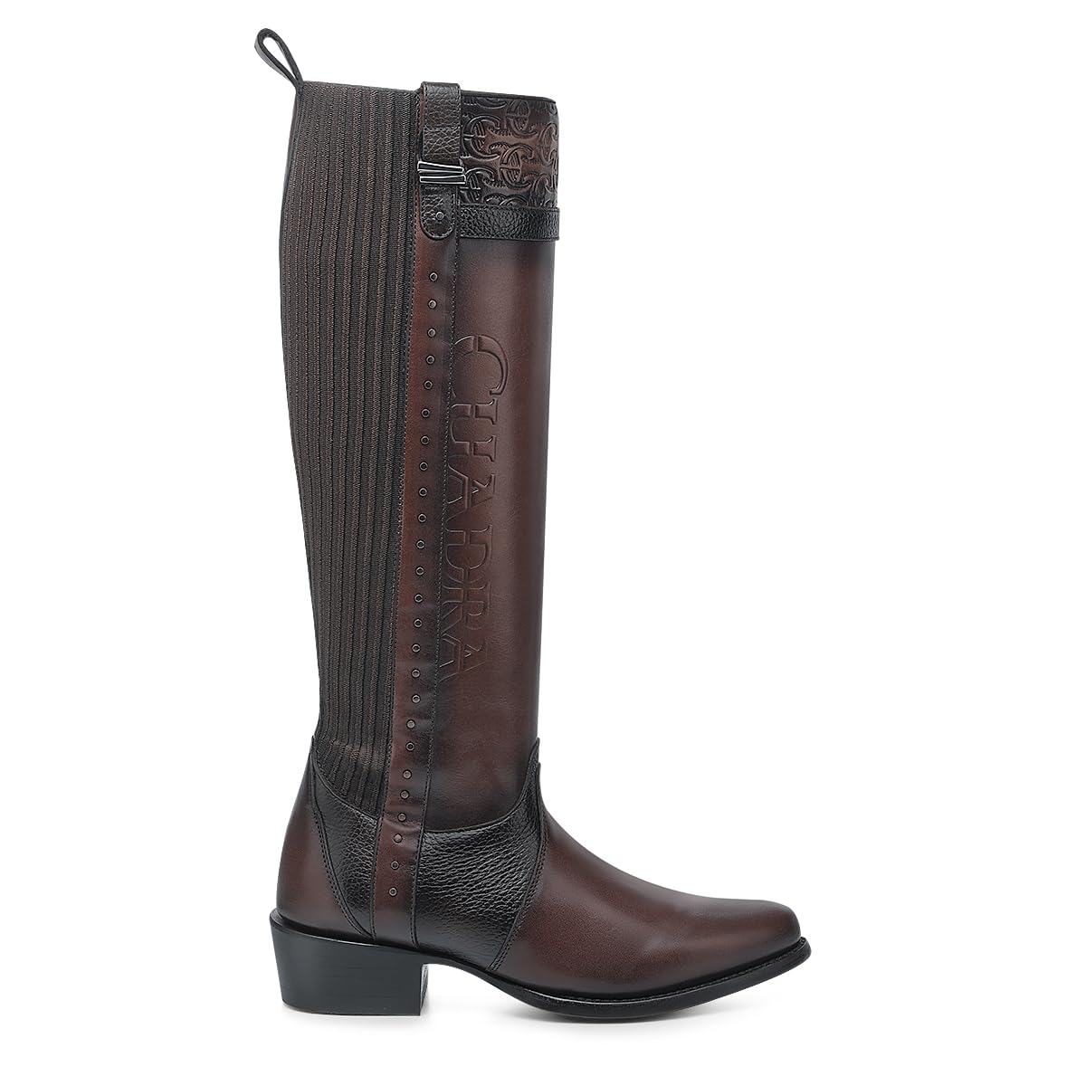 CUADRA Womens High Boot in Bovine Leather with Studs and Decorative Strap Brown 4X01RS