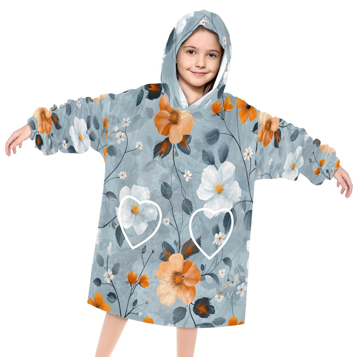 Pardick Wearable Blanket Hoodie for Kids, Mystical Flower Fleece Sweatshirt Blanket Oversized Blanket Sweatshirt with Pocket Flannel Warm Hooded Blanket 6-10 Year Old Girl Boy Gift, One Size