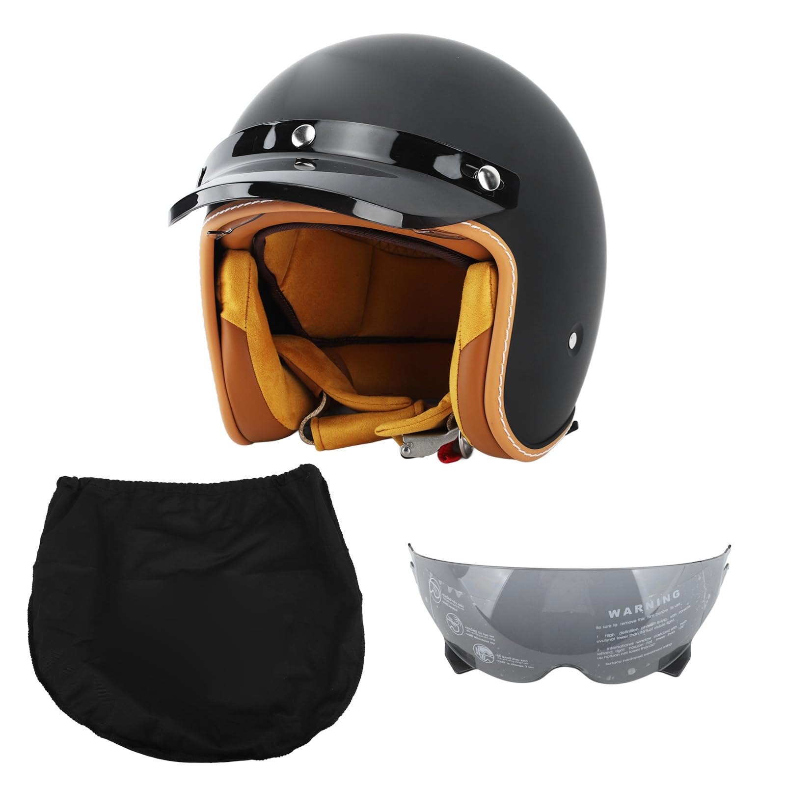 Cascos Jet 3/4, Protección Solar Negro Mate, Estilo Retro, Cascos de Moto Outdoor Muy Cómodos (L)