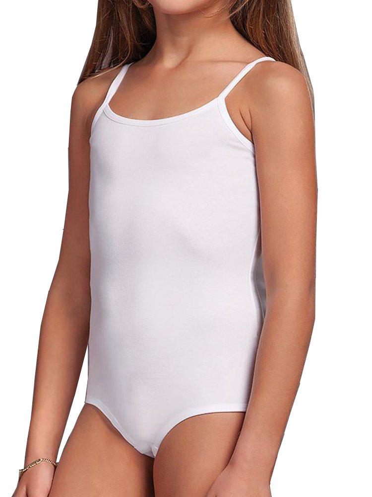 elegance1234 Girl's Cotton Thin Strap Camisole Leotards/Bodysuits Stretchy Dance/Gym/Ballet Sports (UK12 (Medium), White)