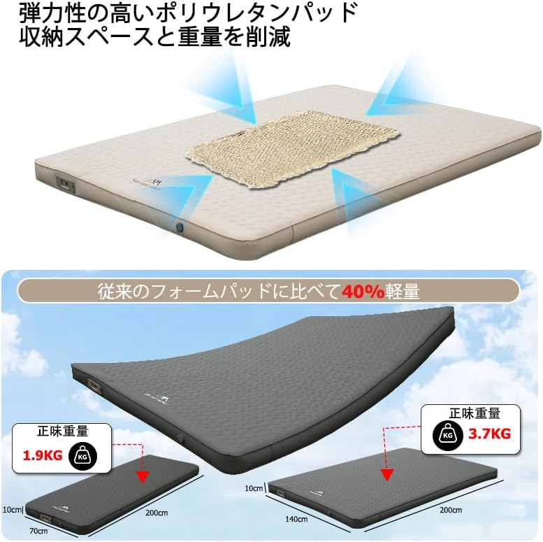 Mountainhiker キャンプ用電動エアマットレス140cmダブルサイズ 楽天