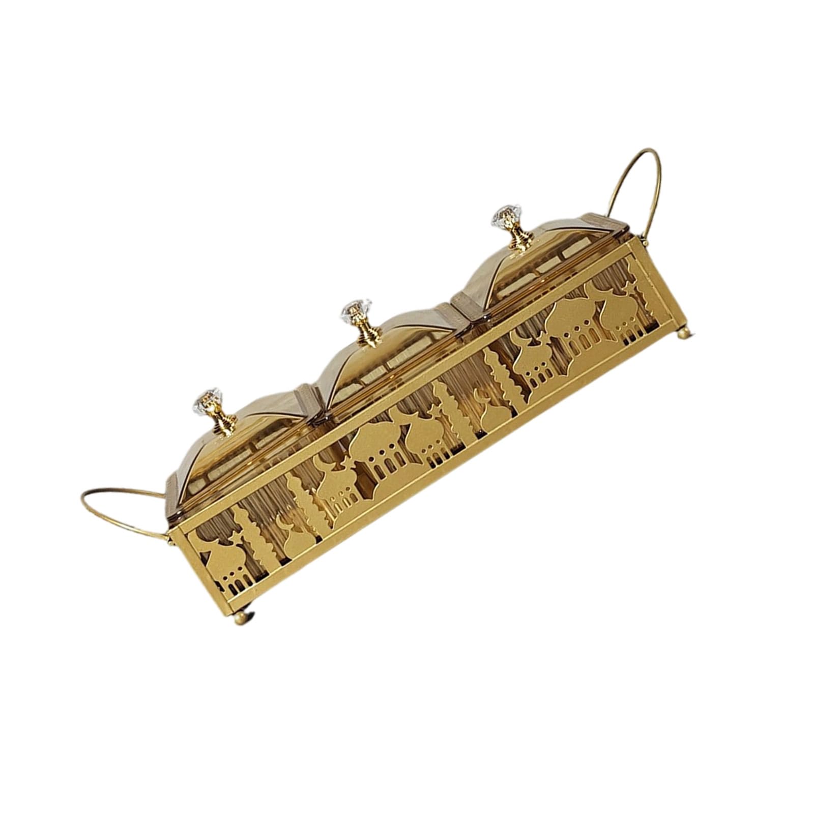 Eid Mubaraks Dessert Tray Ramadans Golden Serving Snacks Storage Box Metal Platter for Festival Table Decoration Eid Mubaraks Tray
