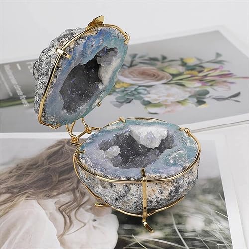 Miniatura 2 de Watch Boxes Crystal Geode - Caja de anillo irregular, racimo de ágata de cristal 100% natural, soporte de anillo de cuarzo recubierto de titanio