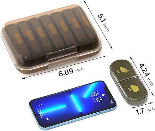 Miniatura 6 de Pastillero semanal 2 veces al día, pastillero para 7 días 2 veces, portátil para pastillas, vitaminas, aceite de pescado, medicamentos, suplementos