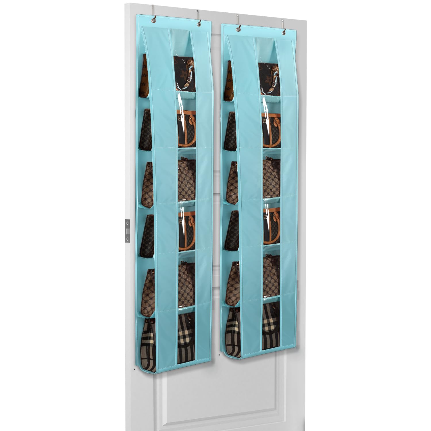 Lirex Over the Door Organizer, 2 Pack Handbag Storage with 6-Tier Space-Saving for Door or Closet, Handbag Hanger, Light Blue