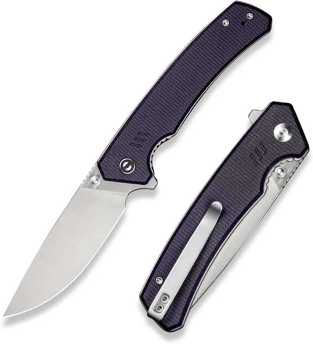 CIVIVI Merit Pocket Knife, Folding Knife with 3.28" 14C28N Blade Micarta Handle, Lightweight EDC Knife with Reversible Pocket Clip for Camping Hiking Indoor & Outdoor, C24012-3, Purple