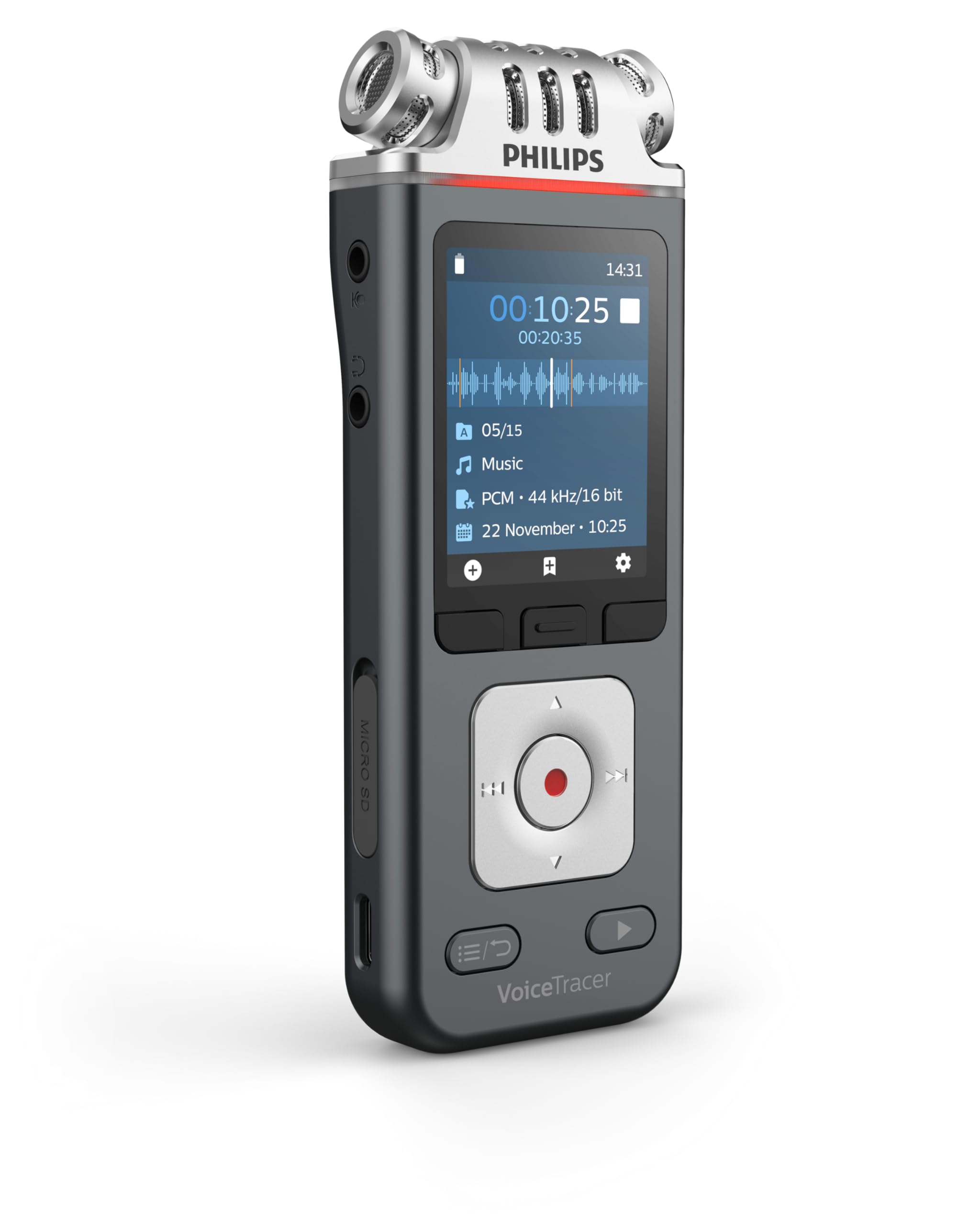 Philips VoiceTracer DVT6115, registratore vocale, 8 GB, MP3, 3 microfoni HIFI, registrazione musica. Licenza AI Sembly in prova: l’Intelligenza Artificiale crea riassunti, trascrizioni