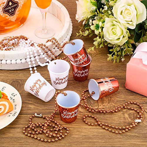 Yaomiao 12 Pieces Happy Birthday Shot Glass Necklace On Beaded Plastic Shot Necklace Cup For Birthday Wedding Party Supplies (Rose Gold, White) #TOP4