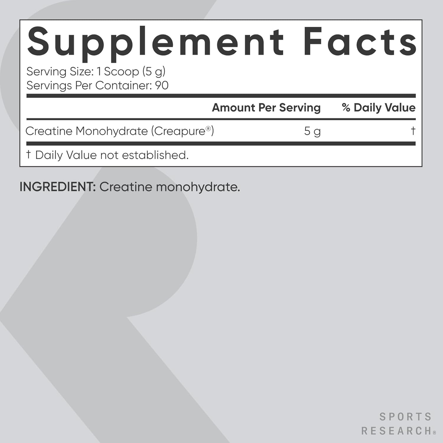 Sports Research® Creatine Monohydrate Powder w/Creapure® - Gain Lean Muscle, Improve Performance, & Support Workout Recovery* - 5g German Creatine · NSF Sport · Easy Mixing - 90 Servings (Unflavored)