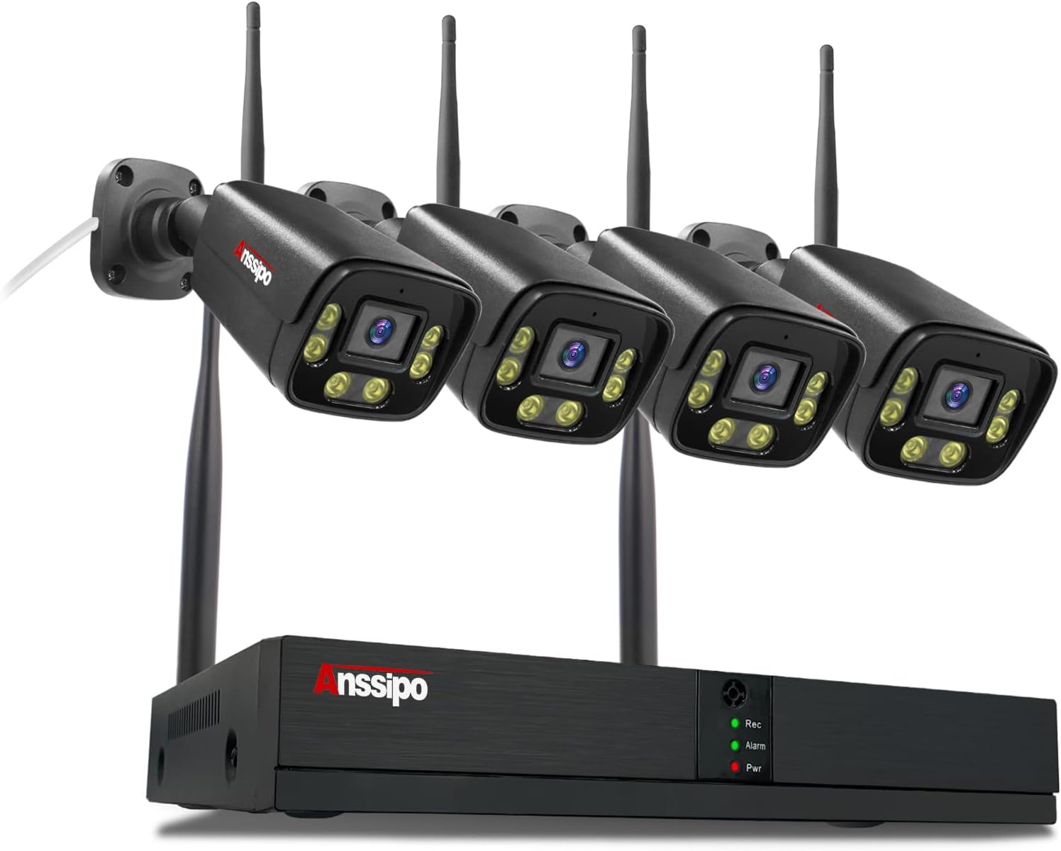 4K Wireless Security Camera System Outdoor Indoor, 4X 3MP Plug in WiFi Camera for 24/7 Recording, 8 Channel WiFi NVR, Two Way Audio, Color Night Vision,Person/Face Detection,Siren Alert,NO Hard Drive
