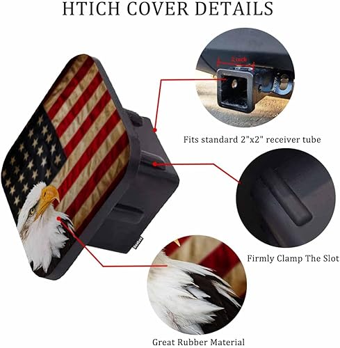 Miniatura 3 de Beabes Cubierta de enganche de remolque de 2 pulgadas, águila calva, grunge, águila calva americana, bandera de Estados Unidos, cubierta de goma