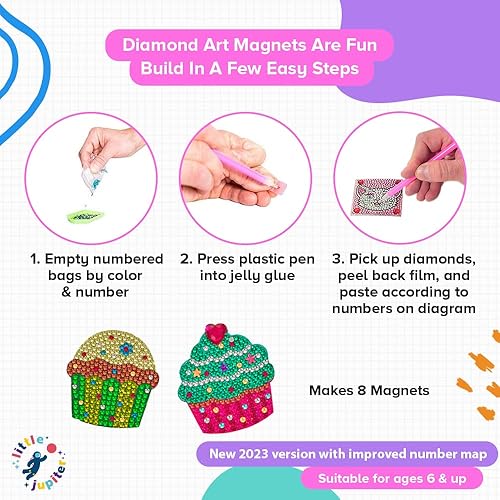 Vista 22 de Little Jupiter Juego de imanes de arte de diamantes para cupcakes y helados con calcomanías y madera, kits de arte de diamantes - Kits de arte