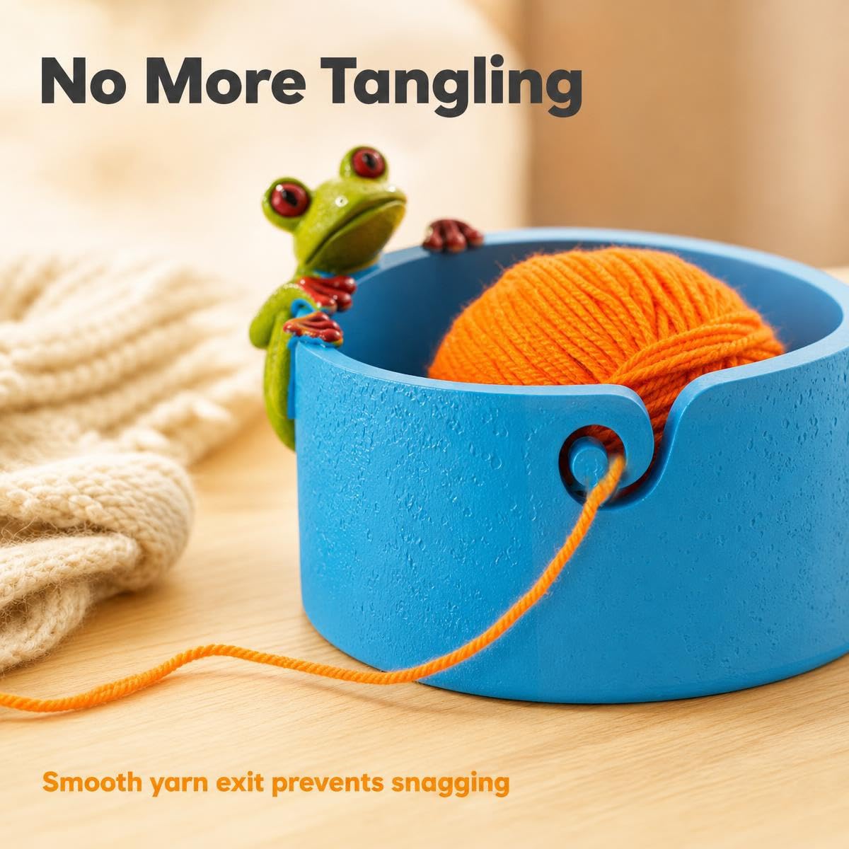 dgudgu Froschgarnschale zum Häkeln, niedliche Häkelschalen für Garnhalter, Schüssel, orangefarbene Häkelschale, Premium-Häkelschale für Garn mit süßem grünem Froschdekor, ideale Strickschale zur