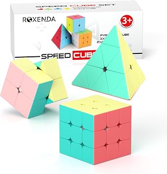 Roxenda Magic Cube Set Original Speed Cube Set with 2 x 2 3 x 3 Pyramid Speed Cube Easy Turning & Smooth Play Macaroon