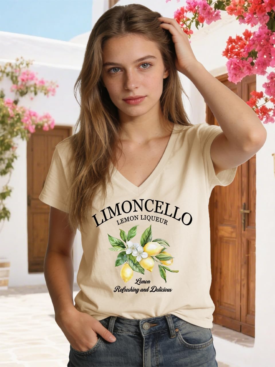 Women's Lemon Shirts Limoncello Letter Fruit Printed Graphic Tees Short Sleeve Casual V Neck T Shirts for Women - Image 4