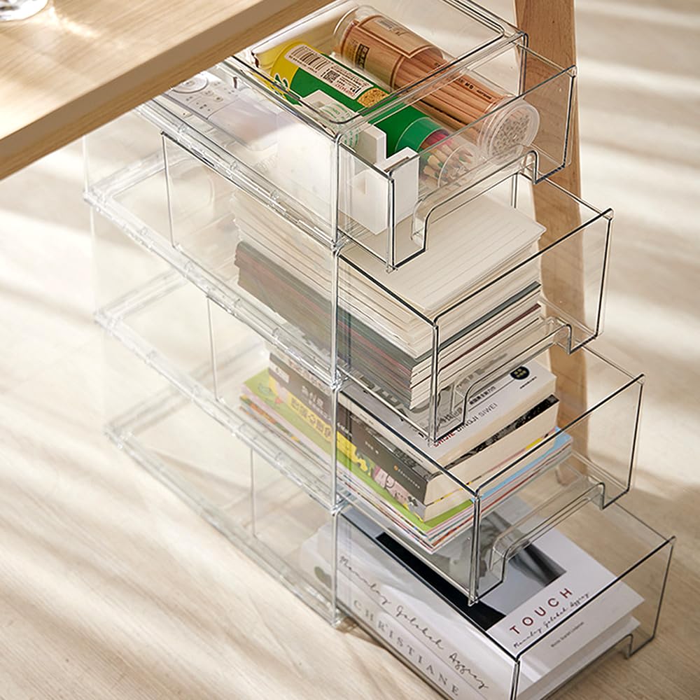 2 Piezas Organizador Cosmético Grande de Acrílico, 33,5 x 20,5 x 11 cm | Organizador de Cajones Apilable Transparente para Cosméticos, Baño, Cuidado de la Piel, Joyas