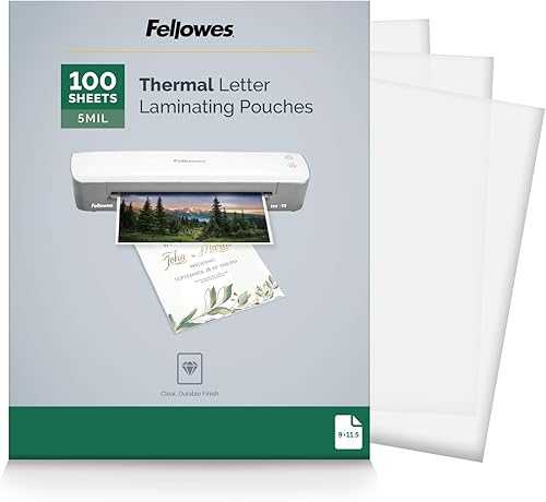Fellowes Bolsas de laminado térmico, hojas de tamaño carta de 5 mil, 9 x 11.5, paquete de 100, transparentes (5743501)