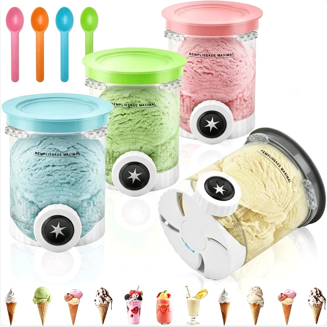 4 Stück Container for Ninja Creami CREAMi NC700/NC701EU Serie,Replacement for Ninja Creami Deluxe Pints and Lids,480 ml Eisbehälter Tubs Accessories for NC701EU Series, Spülmaschinenfest,BPA-Free