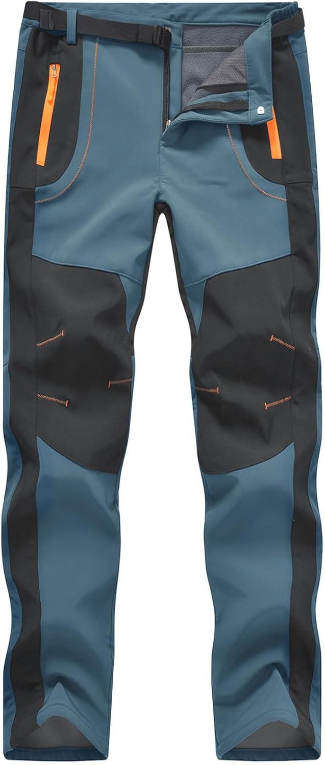 Rdruko Men's Snow Ski Pants Waterproof Insulated Winter Outdoor Snowboard Hiking Fleece Pants with Belt
