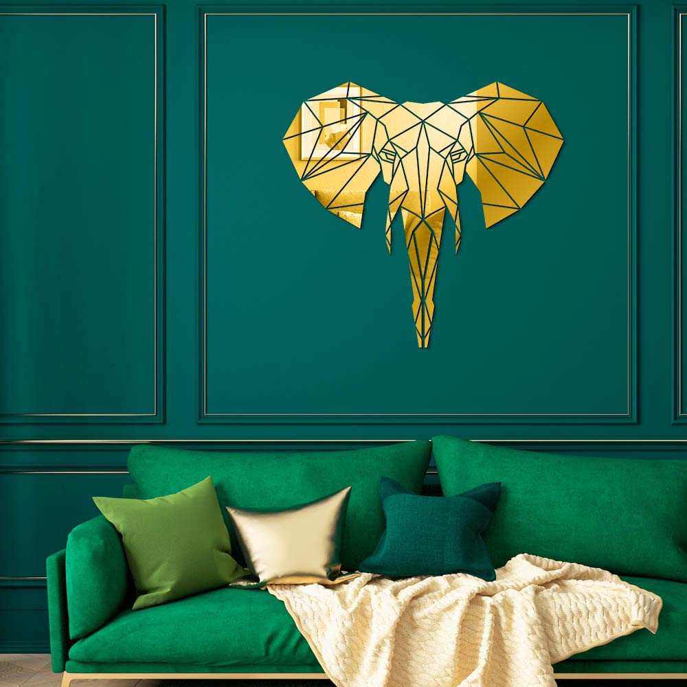 The Geeky Days Elephant Acrylic Mirror Wall Stickers Wildlife Animal Mural Home Decor Geometric Elepahnt Shape Wall Mirror Safari DIY Wall Art(Black)