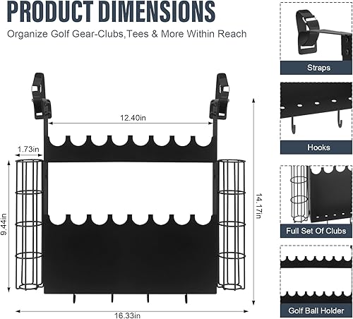 Miniatura 2 de Accesorio para cochecito de golf, soporte universal de acero para cochecitos, capacidad de 16 palos y 12 pelotas con correas ajustables, se adapta a