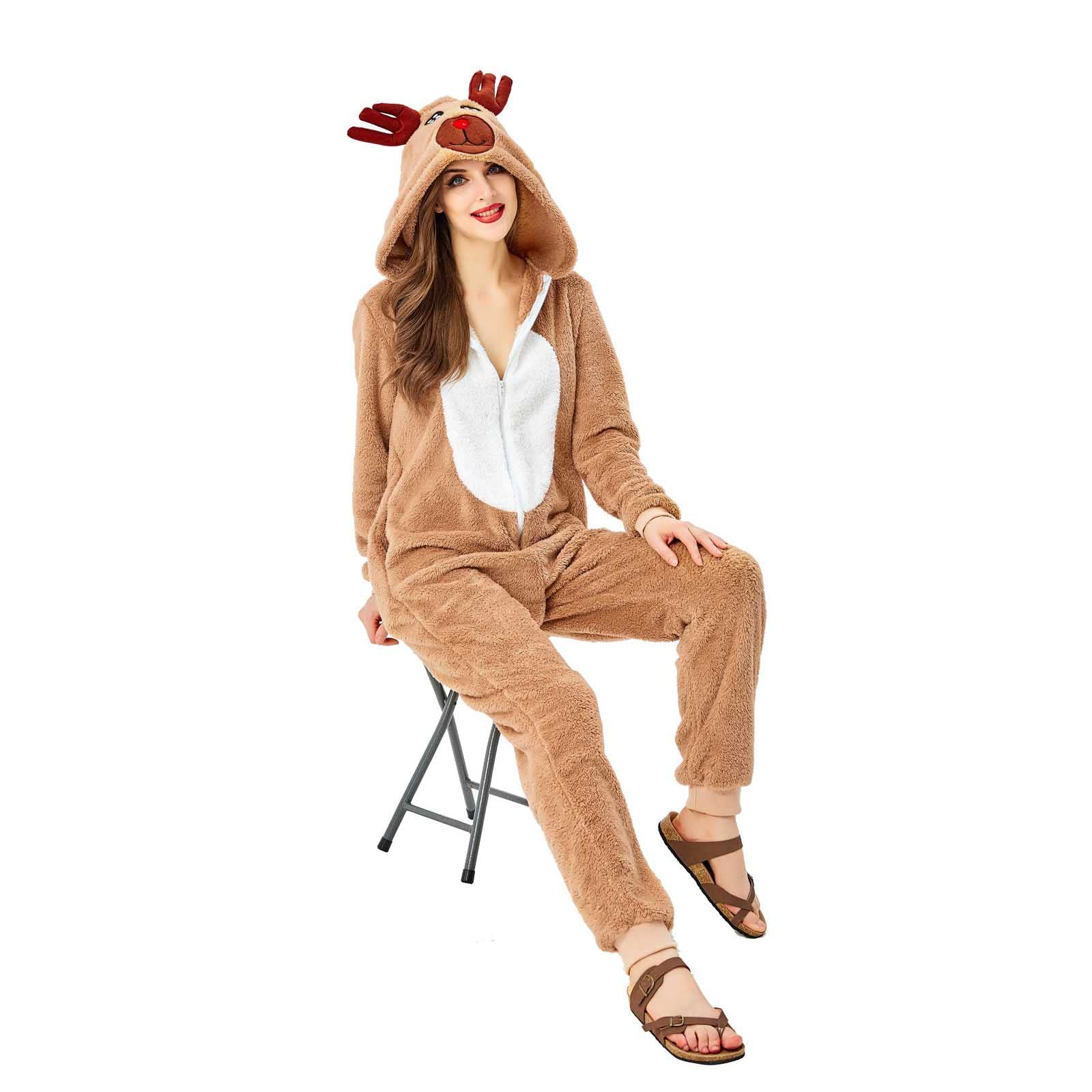LUCKME Pijama Mujer Navidad,Pijama Entero de Reno Disfraz Animal Kigurumi