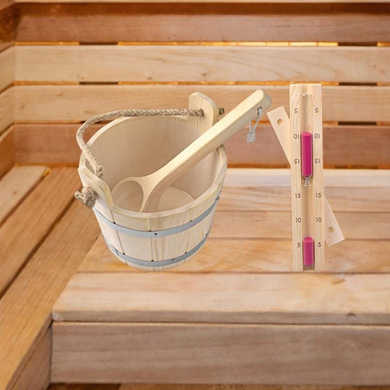 IOIUSKKU Cubo de sauna con cucharón y temporizador de reloj de arena de 5 l, complemento para cualquier sauna de vapor relajante, kit de accesorios de