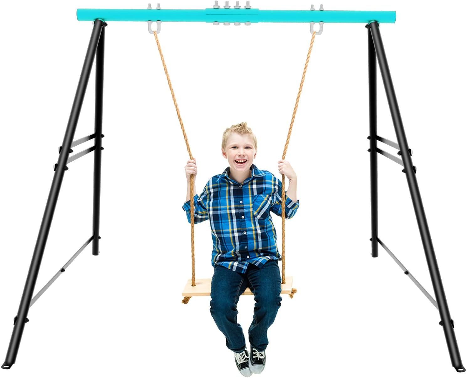 Porch Swing Frame, Hold up to 550lbs, Sensory Swing Stand with 3 Side Bars, Swing Sets for Backyard Playground Indoor Outdoor Activities(Swing NOT Included),Green