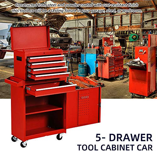 Big Rolling Tool Chest, Tool Chest with Drawers and Wheels Tool Cabinet Tool Storage Removable,Rolling Tool box with Lockable Drawers, Toolbox for Mechanics Garage Workshop (Red)