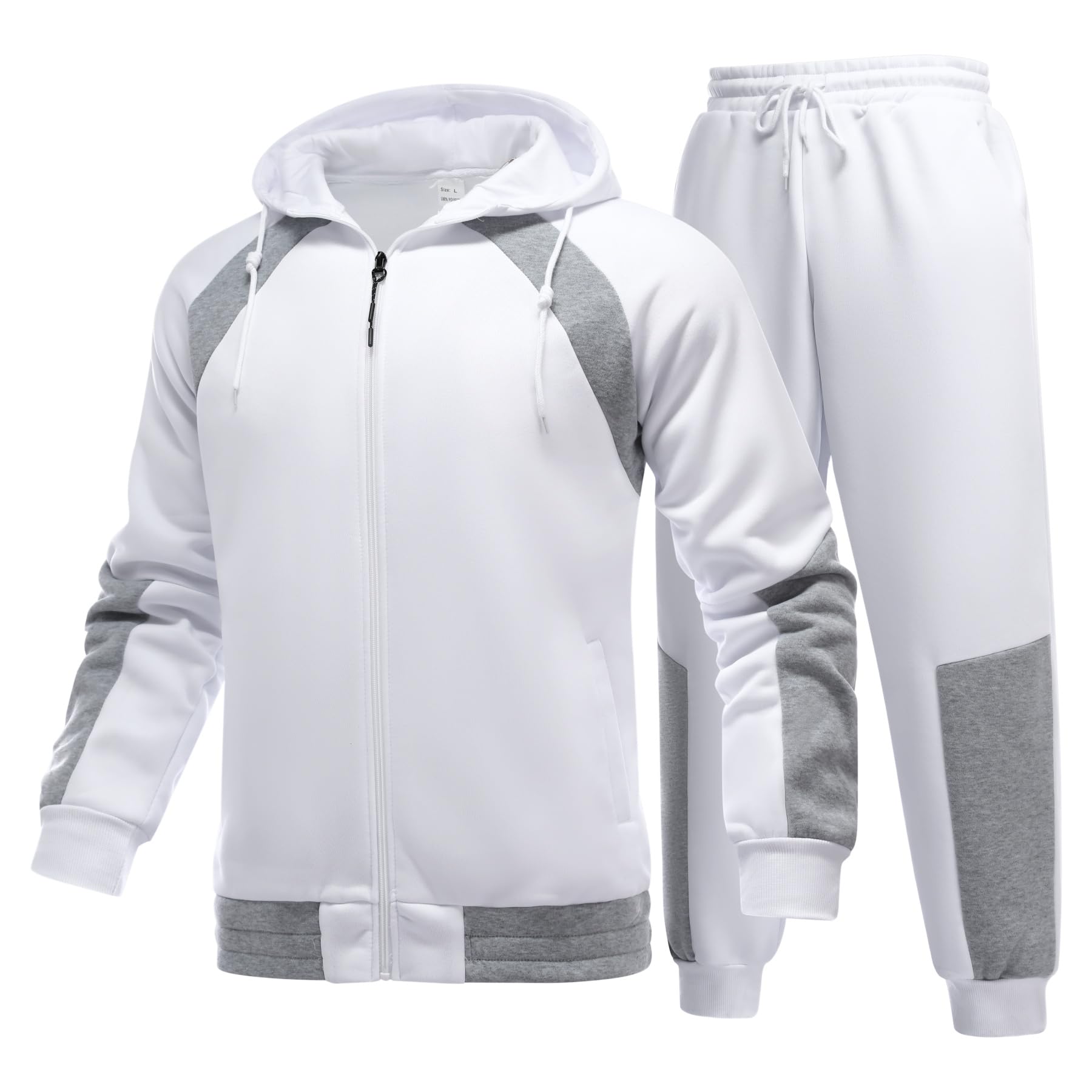 YOUTHUP Herren Trainingsanzug 2 Teilig Sportanzug mit Kapuze Jogginghose Hoodie Lässiges Jogginganzug Hausanzug, Weiß, XL