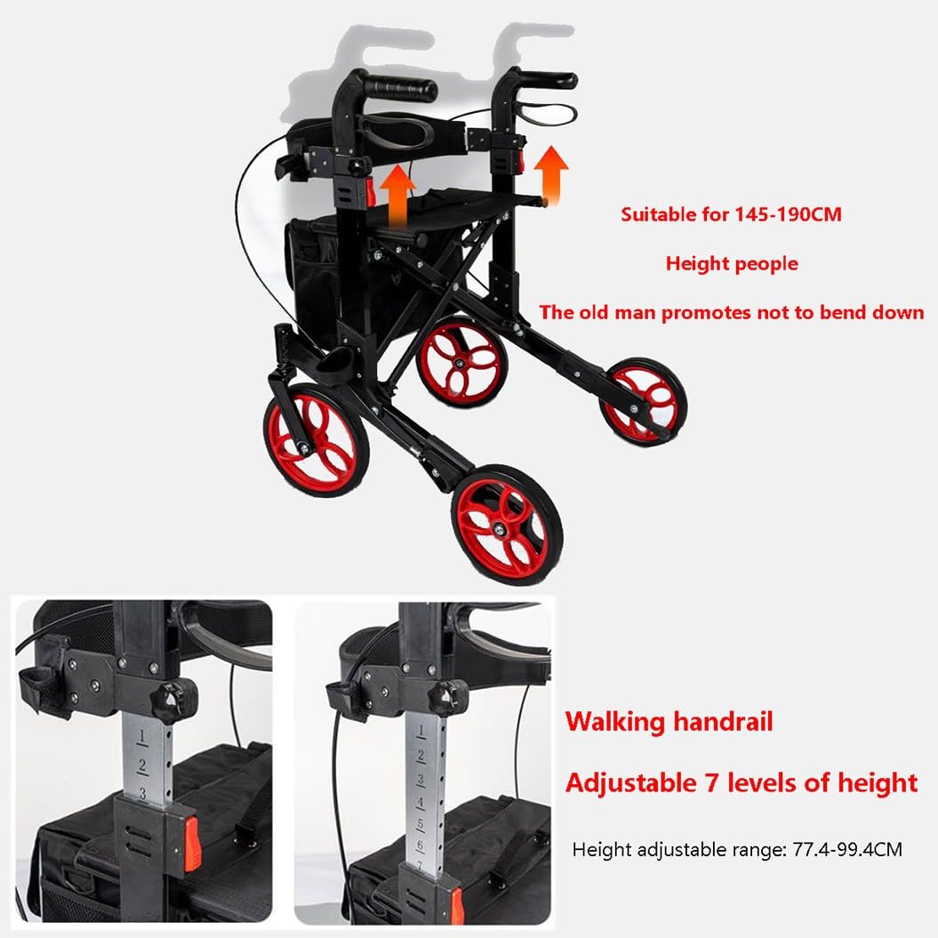 andador para exteriores,Andador para Ancianos Todoterreno,Andadores para Ancianos 4 Ruedas con Asiento,Andador de Aluminio Plegable,altura ajustable A