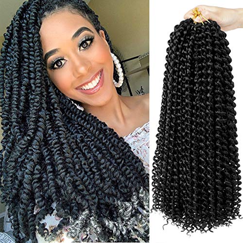 18 inch Passion Twist Hair Bohemian Braid Crochet Hair 6 Packs Water Wave Synthetic Curly Crochet Braids Long Hair Extensions Nature Black (1B#)