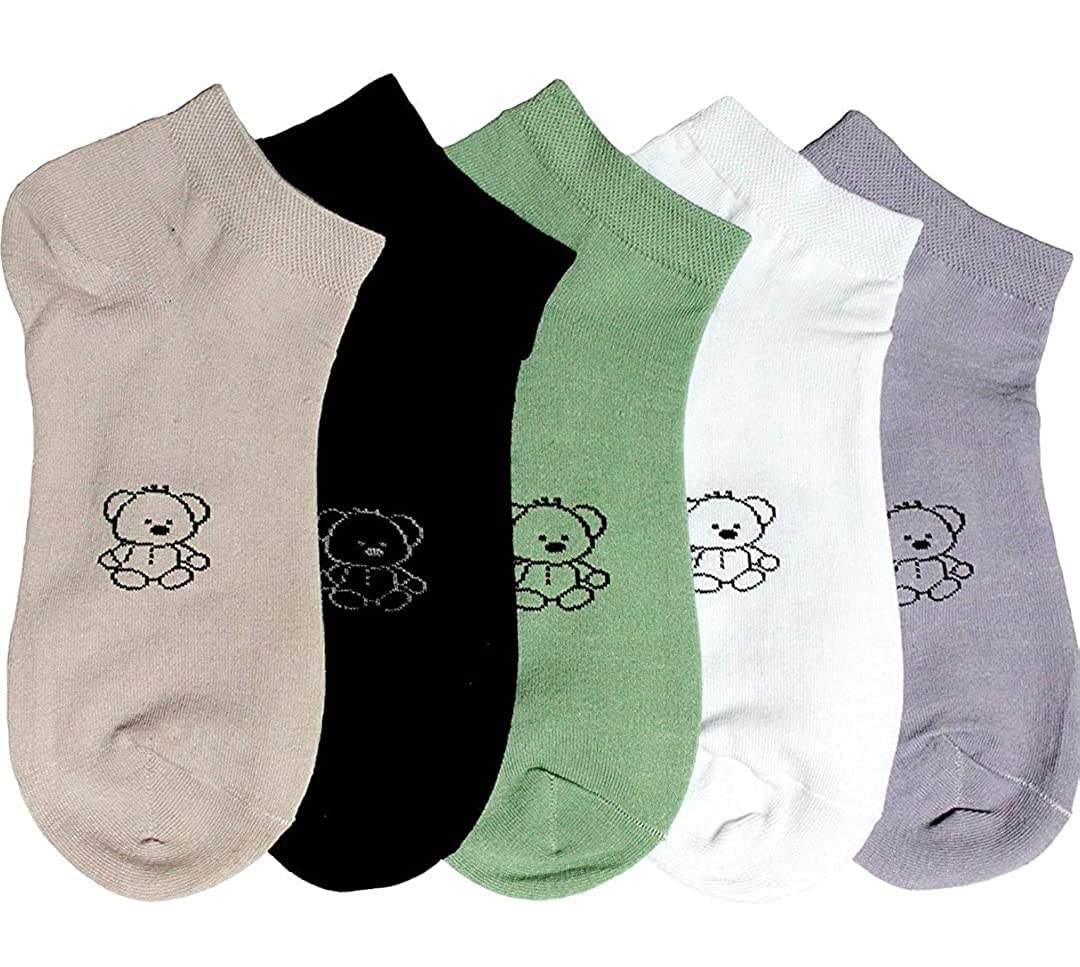MedlasCotton Women Ankle Socks(pack of 5,free size)- Comfortable, Breathable,Moisture Wicking, no show socks, perfect for office and casual use,Random Design n Colour - Free Size