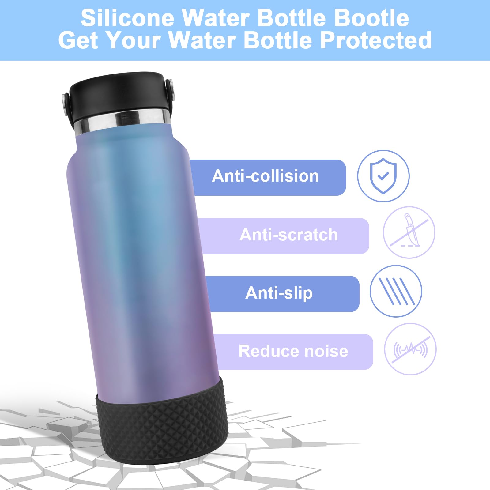 WUQID Silikon-Wasserflaschenstiefel (Diamanttextur) – Schutz Für Flaschen Von 340 Ml Bis 1134 Ml, Rutschfest, BPA-frei