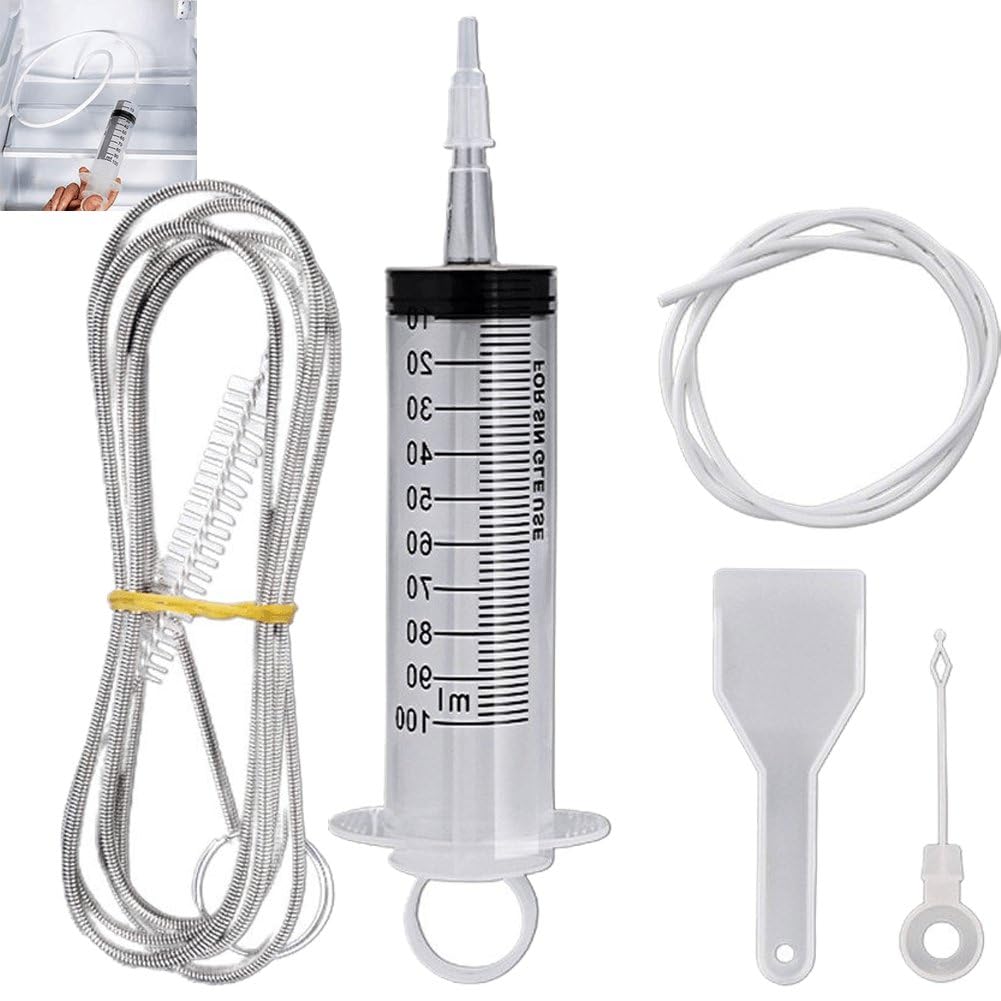 Fituenly 5pcs Fridge Drain Hole Cleaning Tool, Reusable Refrigerator Drain Dredging Kit, Clog Remover with Syringe, Household Appliance Cleaner for Ice Maker
