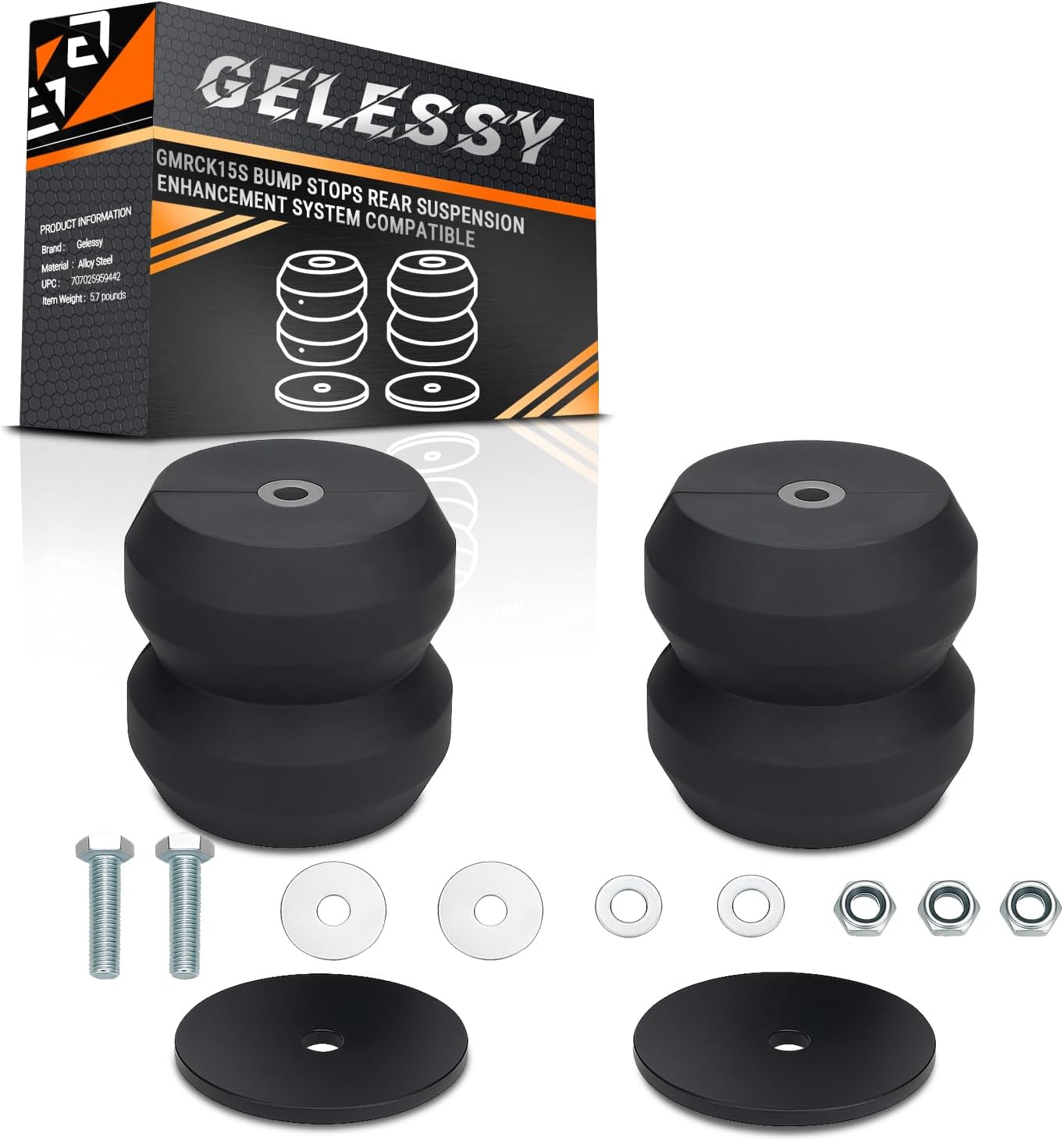 GMRCK15S Bump Stops Rear Suspension Enhancement System Compatible with 1999–2021 Chevrolet Chevy Silverado 1500 & GMC Sierra 1500, Rubber Helper Spring Kit for Rear Suspension Upgrade