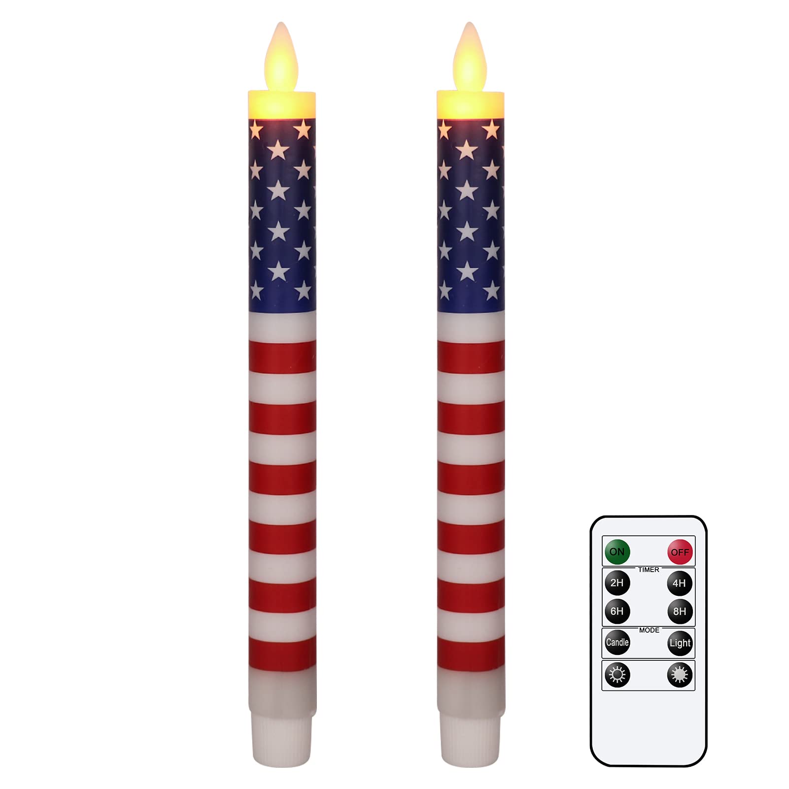 WondisePatriotic Flameless Taper Candles With Remote & Timer - Red White and Blue Battery Operated Real Wax LED Flag Candles for Independence Day Decoration