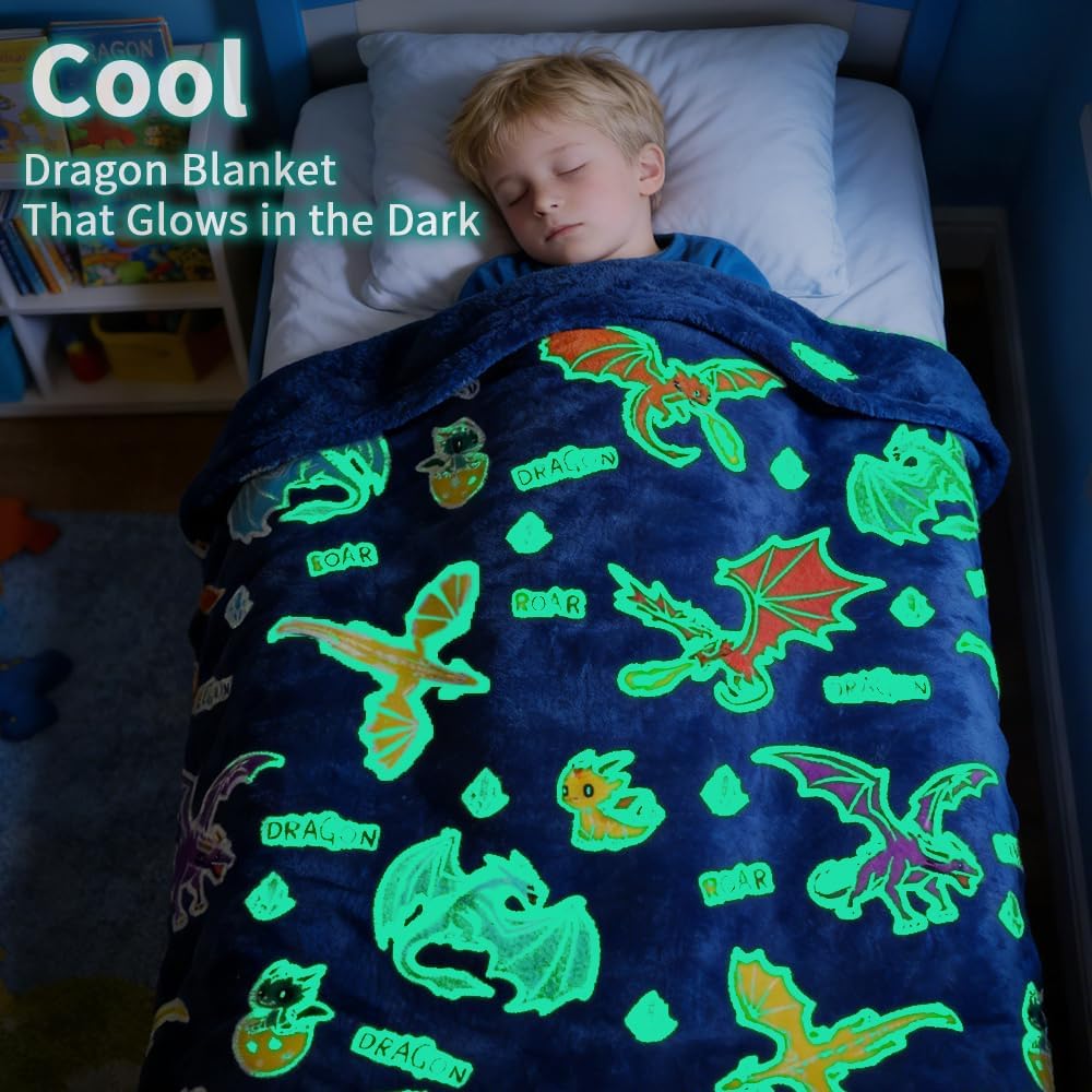 Dragon Gifts, Dragons Blanket and Crystal Ball Dragon Night Light, Theme Gifts and Decoration for Boys Kids