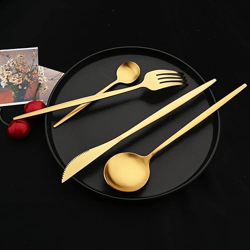 Miniatura 7 de JASHII Juego de cubiertos de regalo, juego de cubiertos de acero inoxidable de 24 piezas, utensilios de cocina, cuchillo, tenedor, cuchara con caja