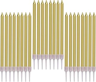 Birthday Cake Candles, 24 Pcs Candles, Long Thin Birthday Candles for Birthday, Party Candles (5.3 x 0.2inch) (Golden)