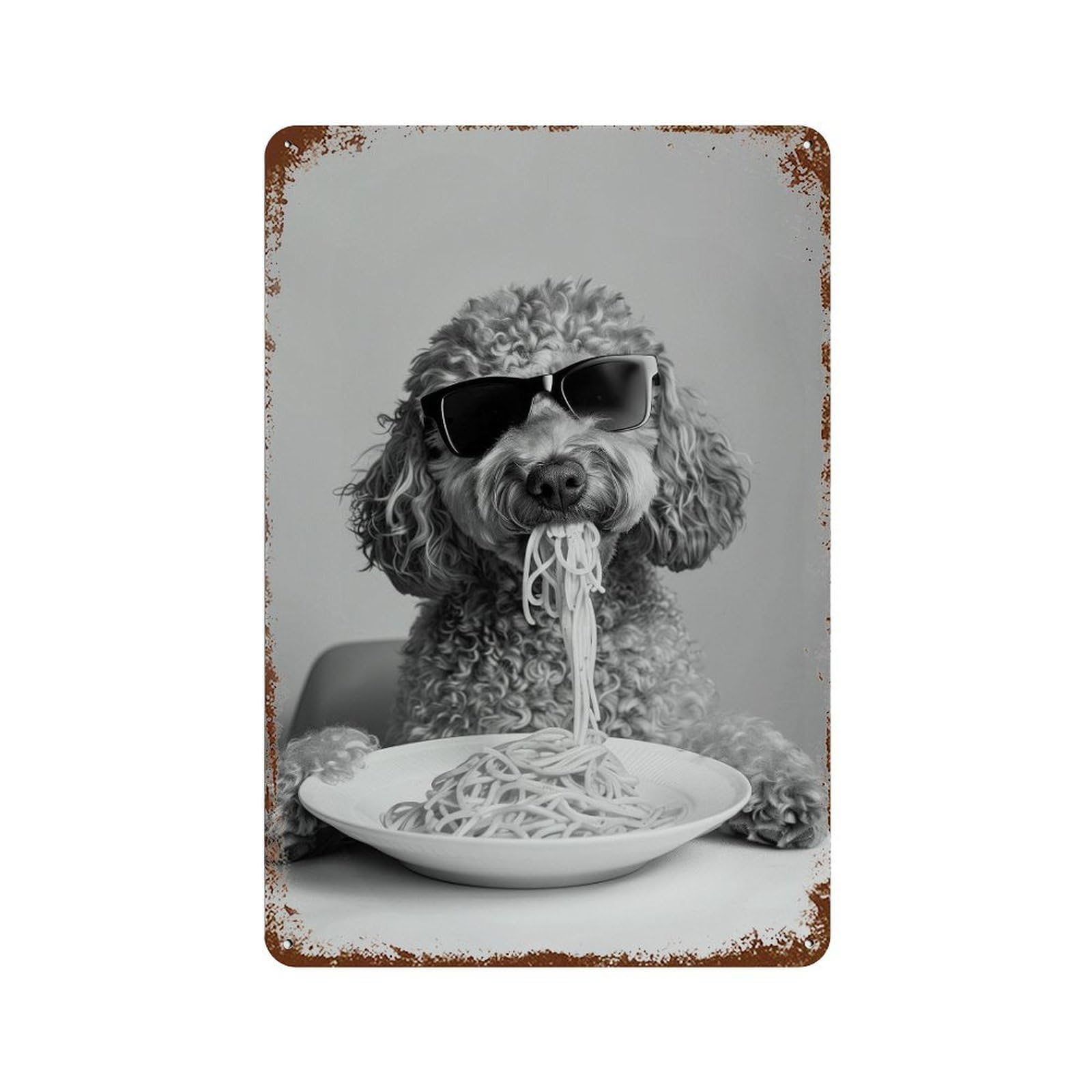xiaoxiaoshen Labradoodle Eating Pasta Print Wall Decor Art Metal Tin Poster Modern Home Decor Art Home Bar Shop Decorations Vintage Sign 30x20cm