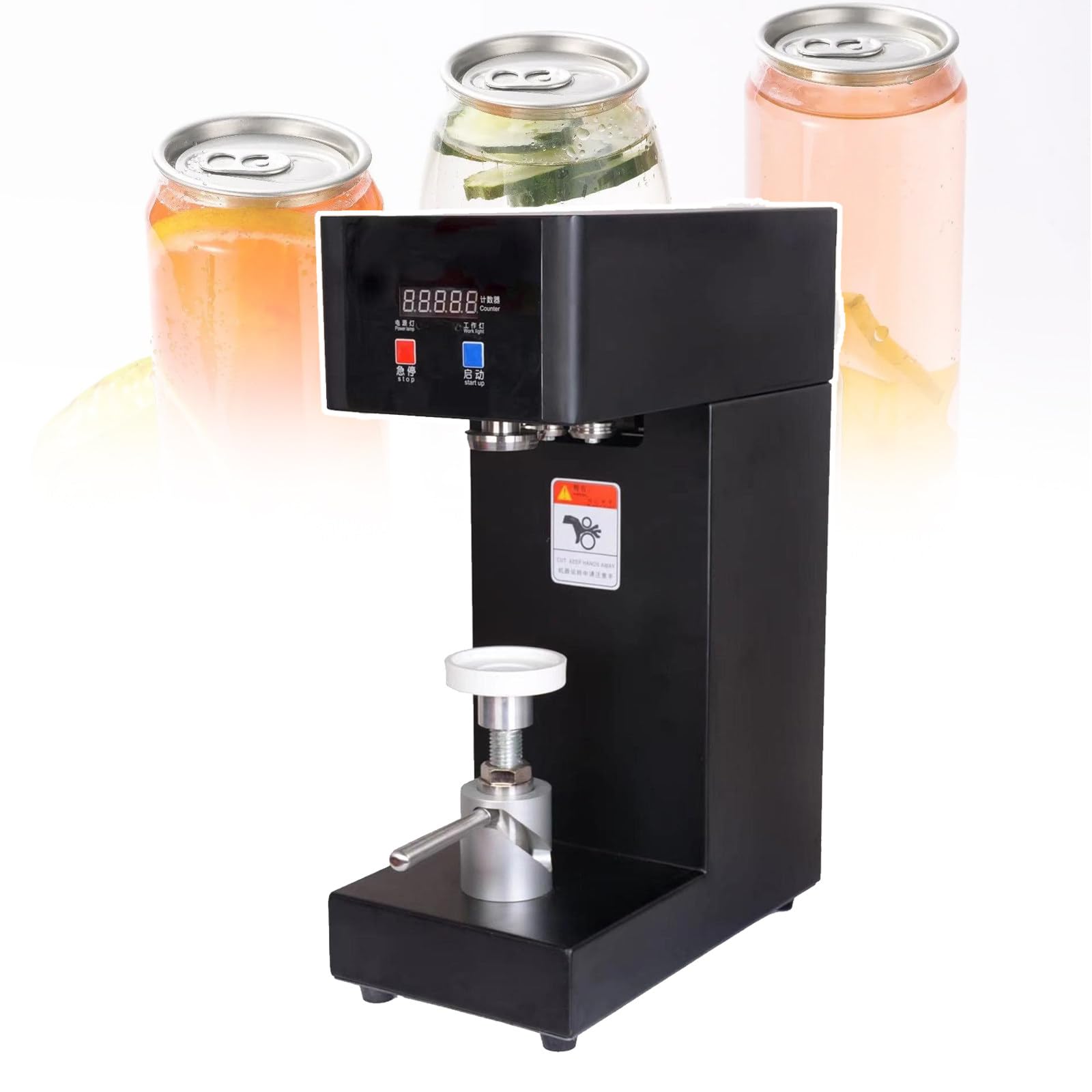 Selladora De Vasos con Pantalla Led MáQuina, DiáMetro De Sellado De Latas: 5,5 Cm, Se Completa Cada 5 Segundos, Altura MáXima De Sellado De La Taza 20 Cm,Black-110V