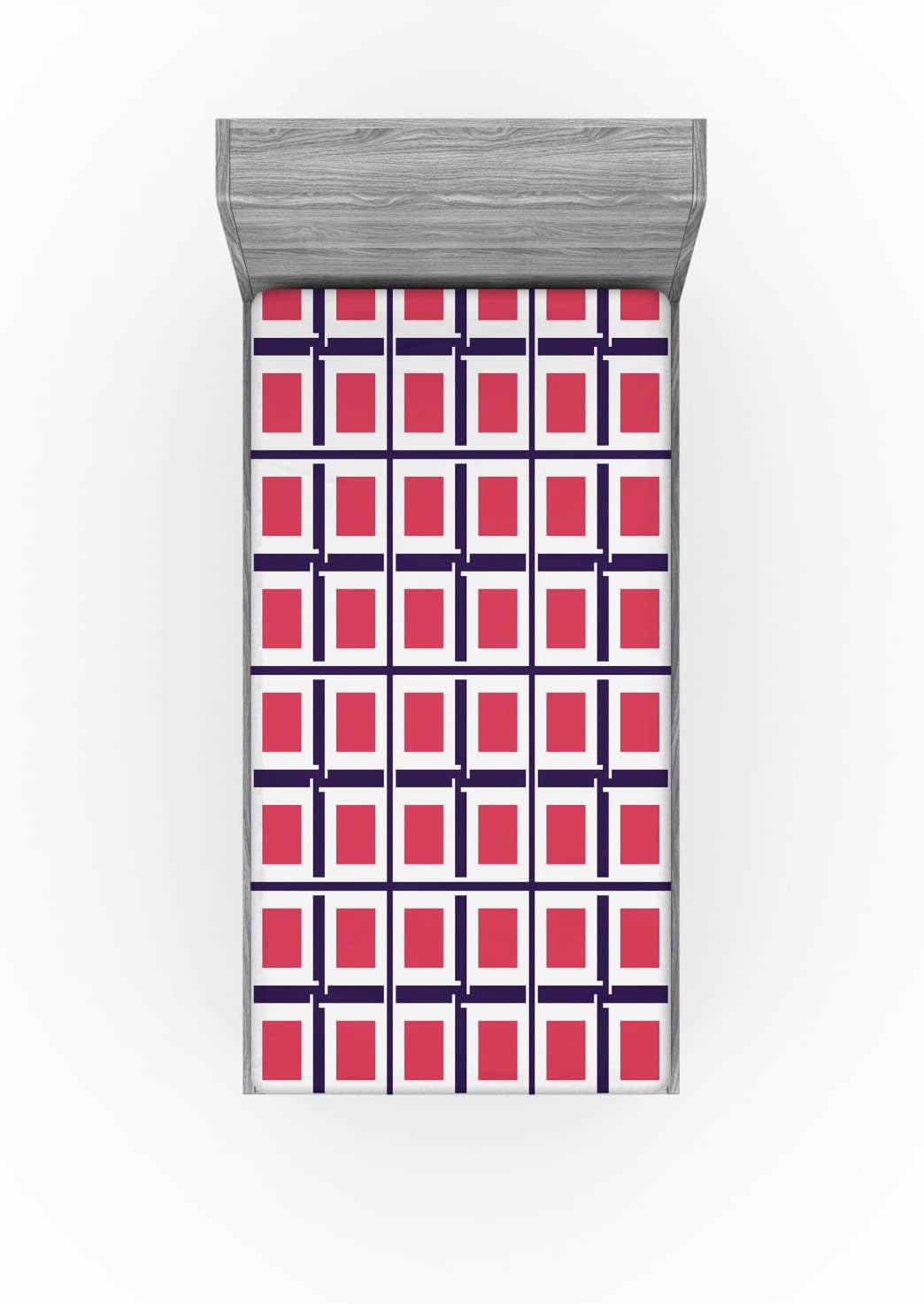 Ambesonne Abstract Fitted Sheet, Geometric Squares Motif Ethnic East Culture Contemporary Design, Bed Cover with All-Round Elastic Deep Pocket for Comfort, Full Size, Dark Pink Dark Purple