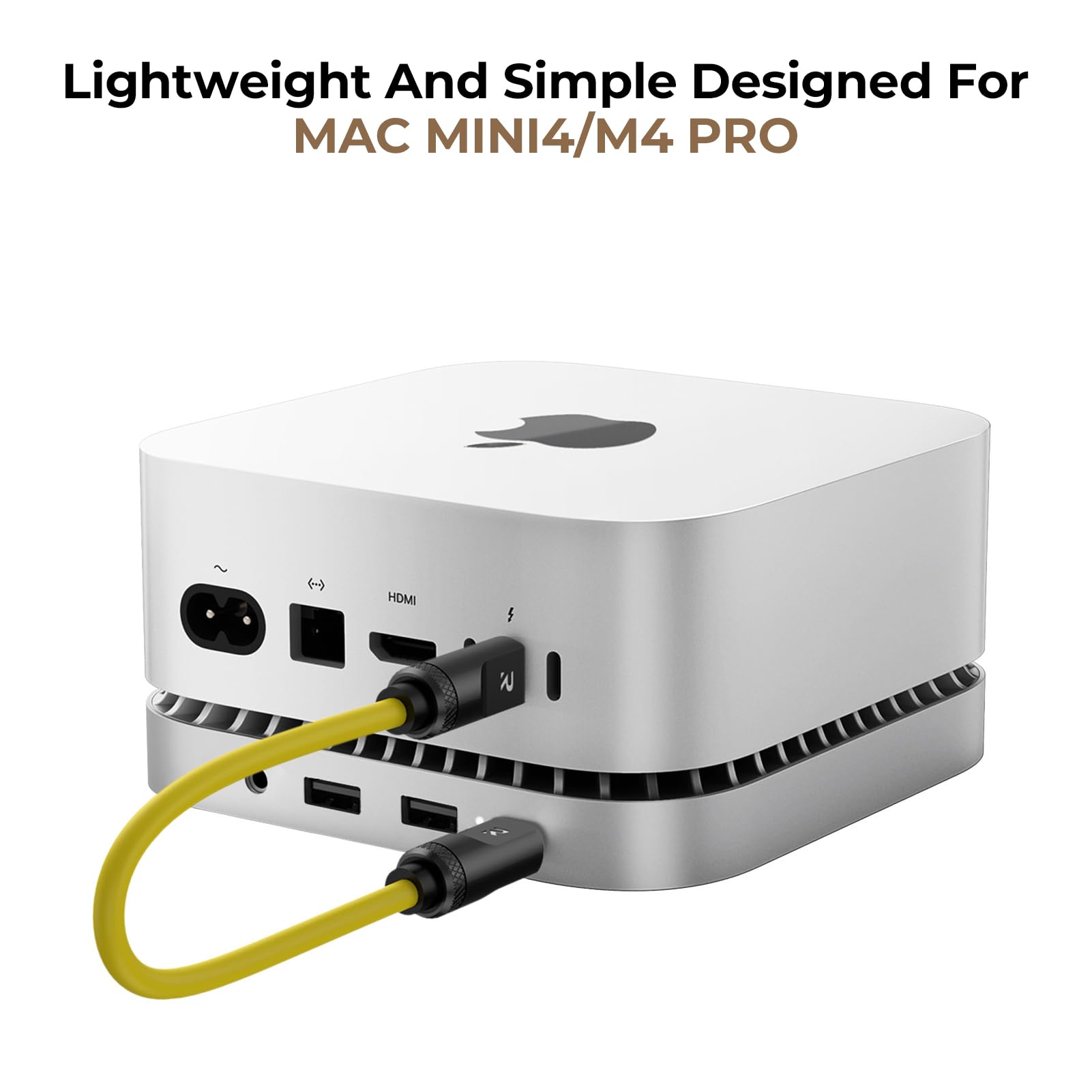 Concentrador y Soporte de Aluminio para el Nuevo M4/M4 Pro Mac Mini (2024) con Carcasa SSD NVMe/M.2 de 40 Gbps, 2 Puertos USB-A, USB-C Host, Audio de 3,5 mm, Compatible con Todos los nuevos Mac Mini