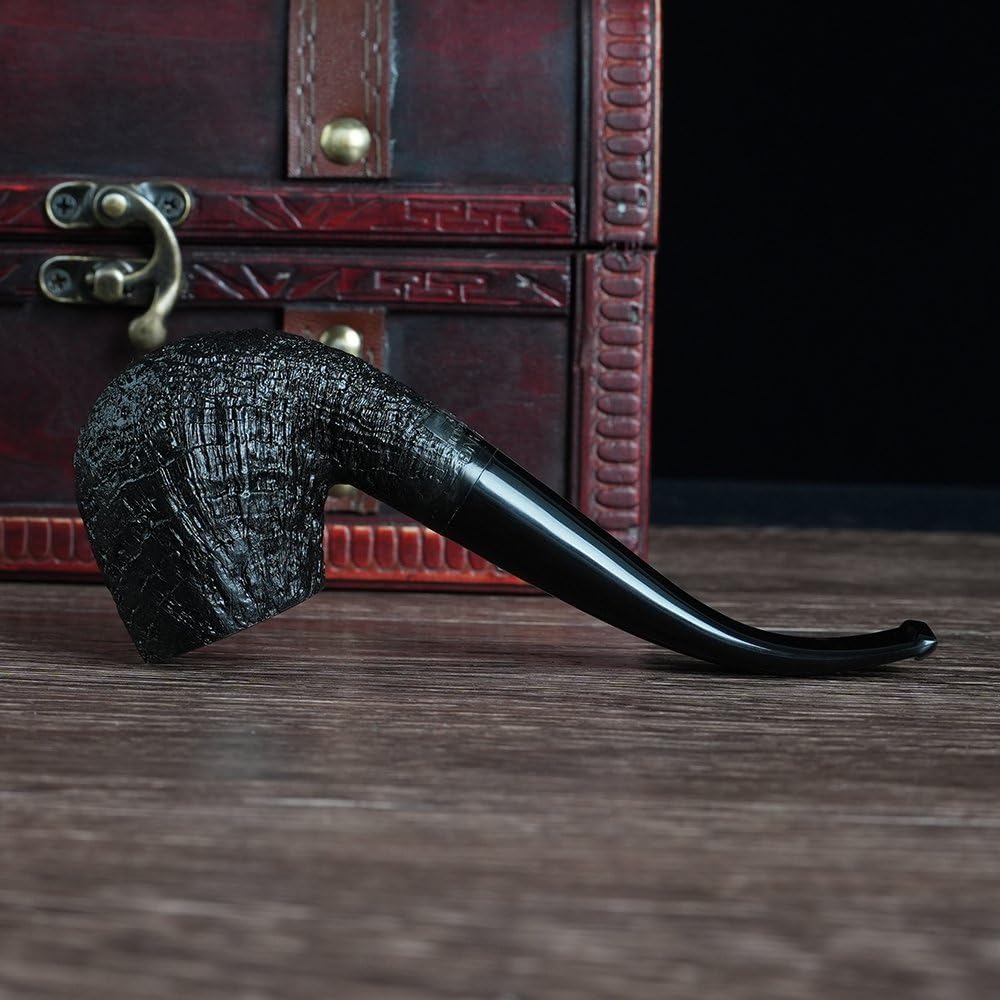 Heysong Handmade Wooden Pipe Briar Smooth Pipe fit 9mm Bent Stem HSAA0019 (Black)