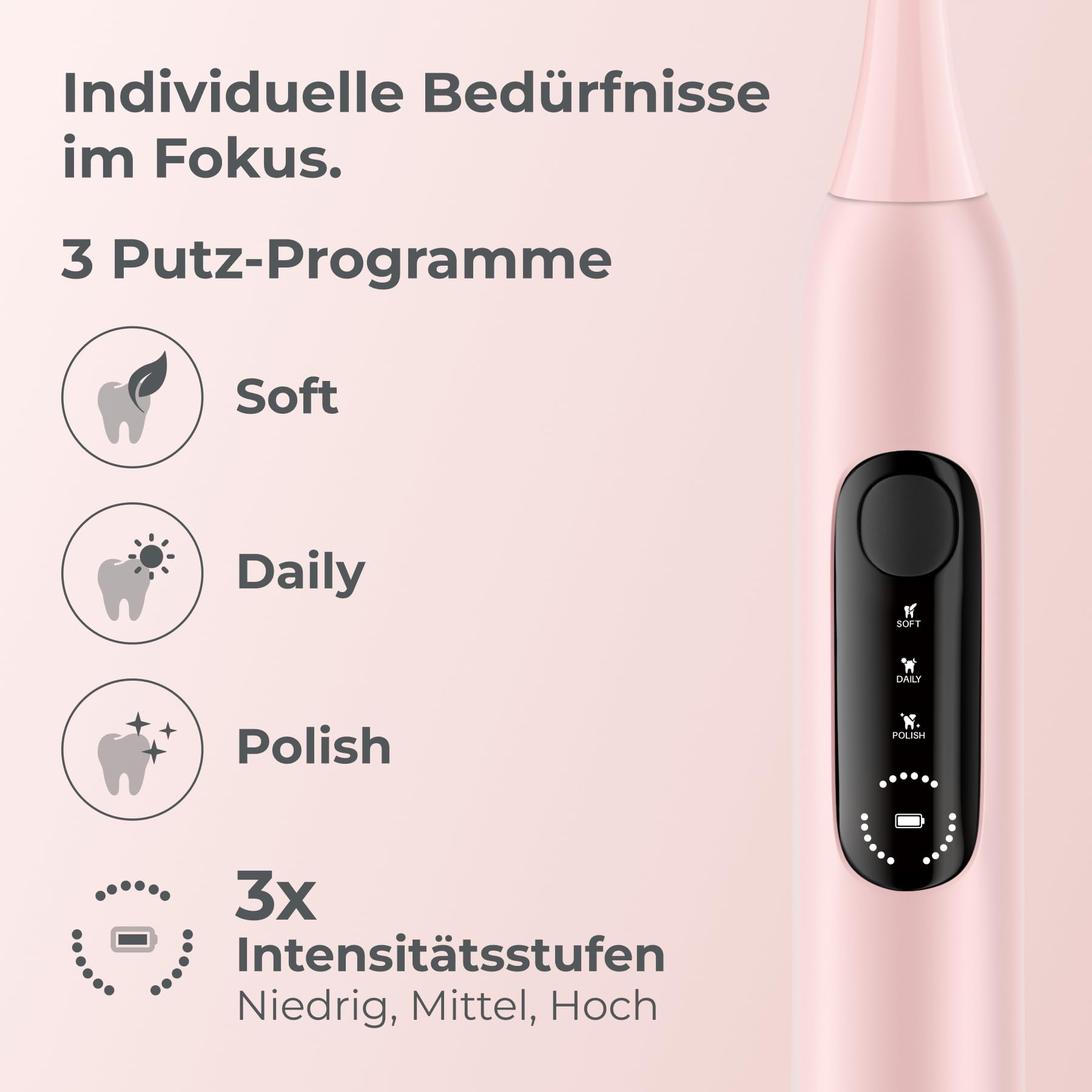 P1 Pro - Cepillo de dientes eléctrico con sensor de presión para una limpieza segura, potente cepillo de dientes sónico con motor Neoglide, batería de 60 días, Perlmutt Rosa