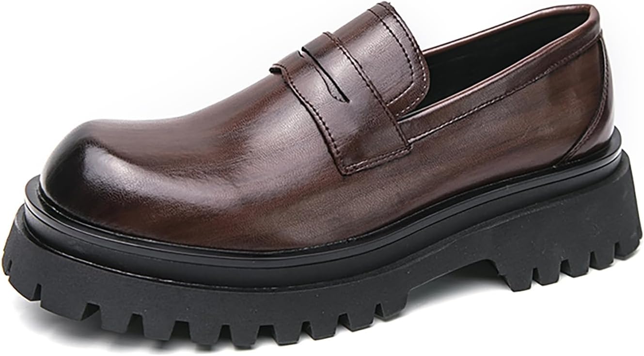 Men's Leather Platform Slip-On Loafers - Non-Slip Comfort