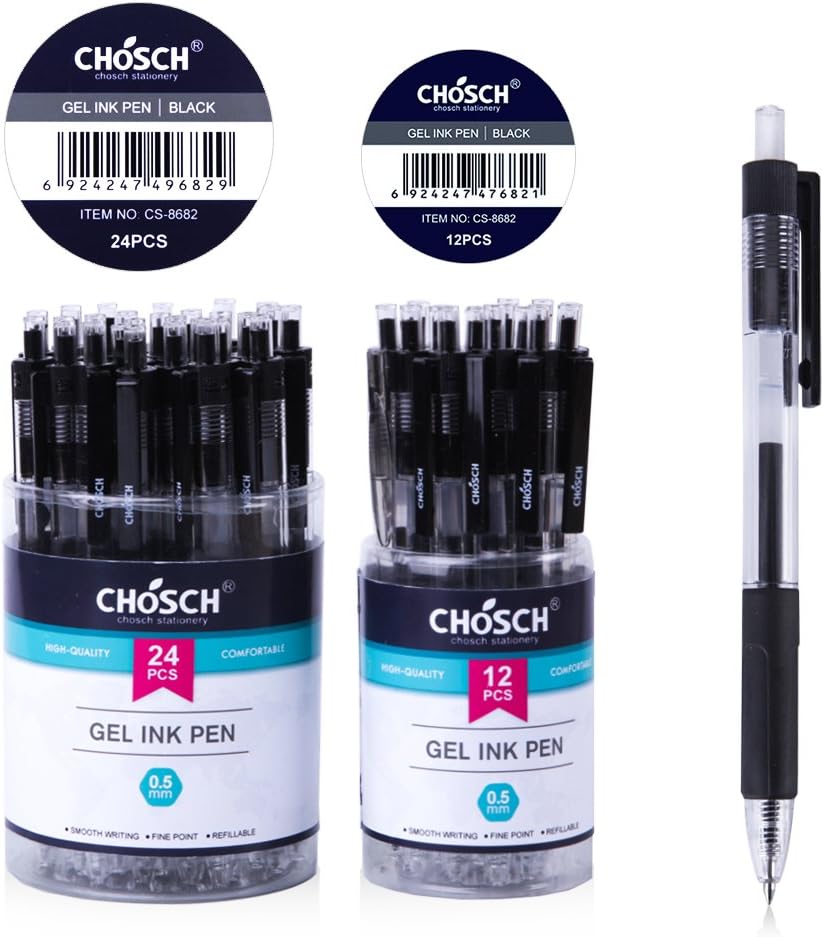 CS-8682 Retractable Premium Gel Ink Rollerball Pens, Point(0.5MM), Black, 24-Count (24)