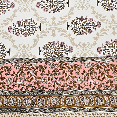 Image of 100% Cotton Single Bedsheet with 1 Pillow Cover | 240 TC Pure Cotton Flat Bed Sheet | Traditional Jaipuri Printed Bedding Set | Soft & Breathable | 60 x 90 Inch (Rangmahal Single 43)