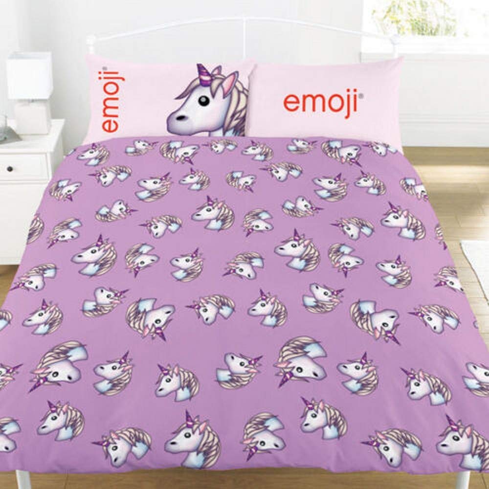 emoji Unicorn Double Duvet Set, Polyester-Cotton, Lilac